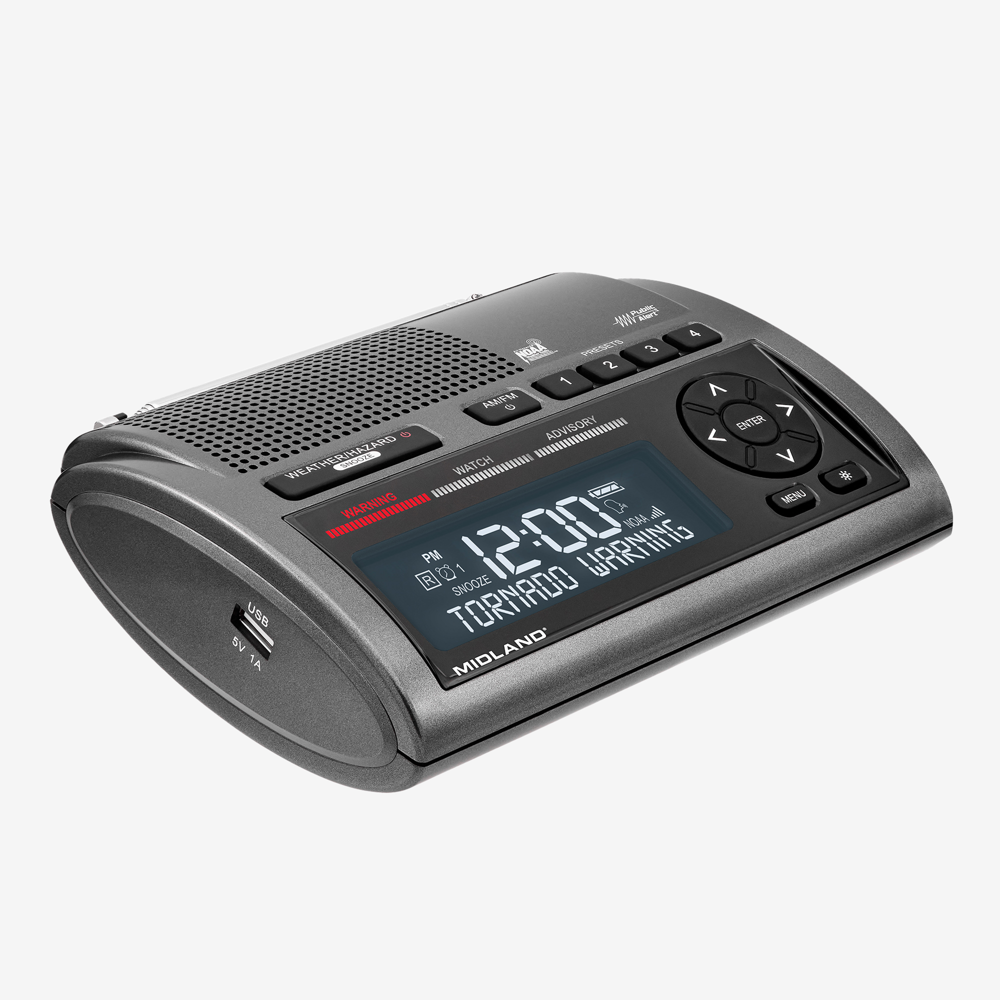 Midland AM/FM Clock Weather Radio, 25 Programmable Countries, Model# WR400